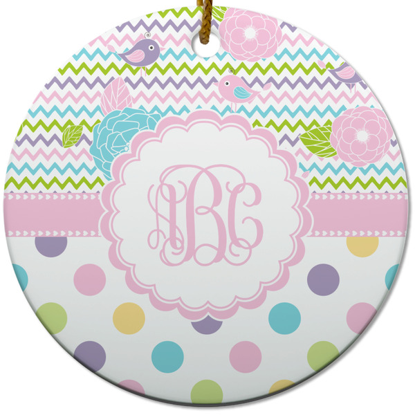 Custom Girly Girl Round Ceramic Ornament w/ Monogram