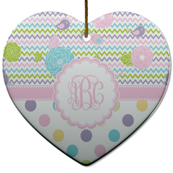 Girly Girl Heart Ceramic Ornament w/ Monogram