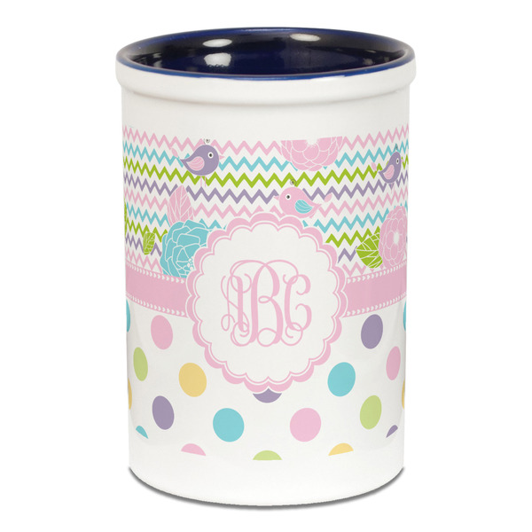 Custom Girly Girl Ceramic Pencil Holders - Blue