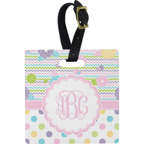 Custom Girly Girl Plastic Luggage Tag - Square w/ Monogram