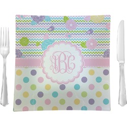 Girly Girl Glass Square Lunch / Dinner Plate 9.5" (Personalized)
