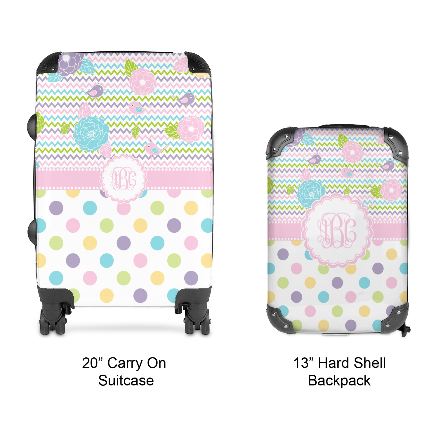 Custom Chevron & Fall Flowers Kids 2-Piece Luggage Set - Suitcase