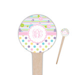 Girly Girl 4" Round Wooden Food Picks - Single Sided (Personalized)