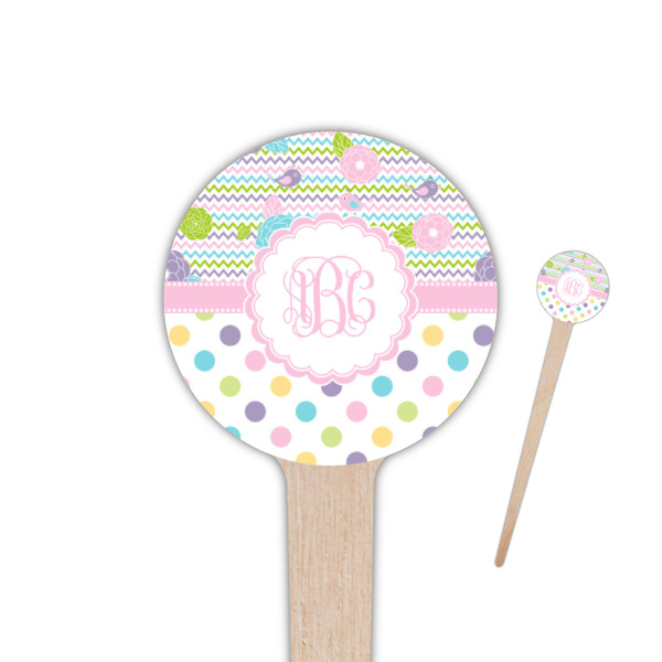 Custom Girly Girl 4" Round Wooden Food Picks - Single Sided (Personalized)