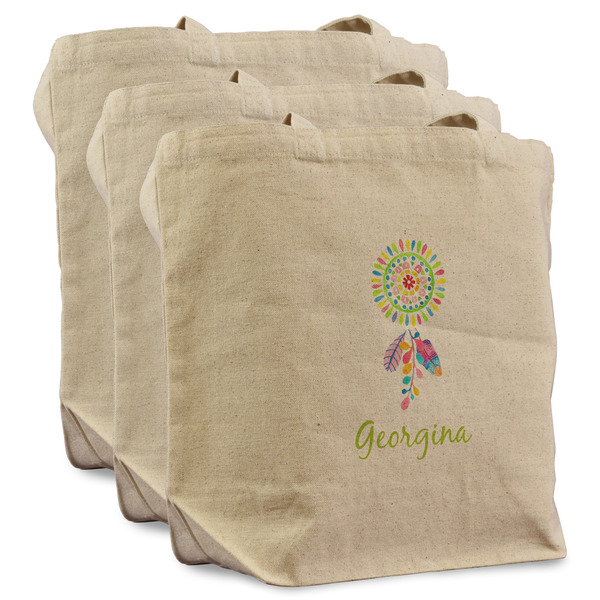 Custom Dreamcatcher Reusable Cotton Grocery Bags - Set of 3 (Personalized)