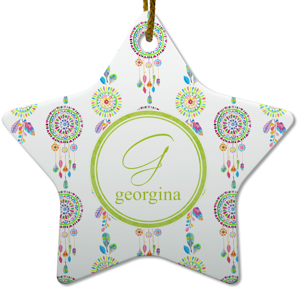 Custom Dreamcatcher Star Ceramic Ornament w/ Name and Initial