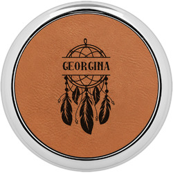 Dreamcatcher Set of 4 Leatherette Round Coasters w/ Silver Edge (Personalized)