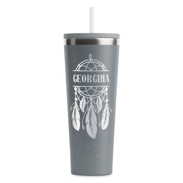 Custom Dreamcatcher RTIC Everyday Tumbler with Straw - 28oz - Grey - Double-Sided (Personalized)