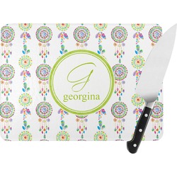Dreamcatcher Rectangular Glass Cutting Board - Large - 15.25"x11.25" w/ Name and Initial