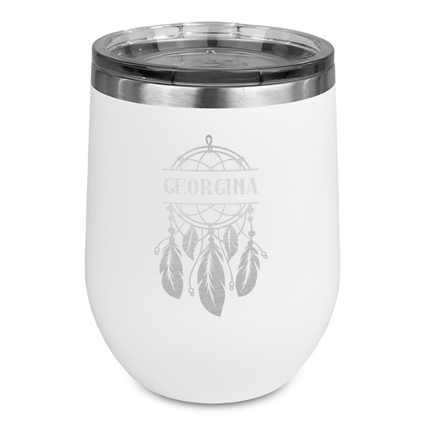 Custom Dreamcatcher Stemless Stainless Steel Wine Tumbler - White - Double Sided (Personalized)