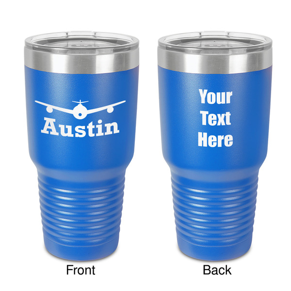 Custom Airplane Theme 30 oz Stainless Steel Tumbler - Royal Blue - Double-Sided (Personalized)