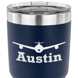 Airplane Theme 30 oz Stainless Steel Tumbler - Navy - Double Sided (Personalized)