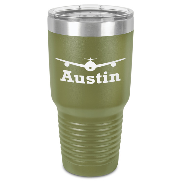 Custom Airplane Theme 30 oz Stainless Steel Tumbler - Olive - Single-Sided (Personalized)