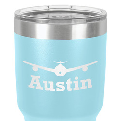 Airplane Theme 30 oz Stainless Steel Tumbler - Teal - Single-Sided (Personalized)