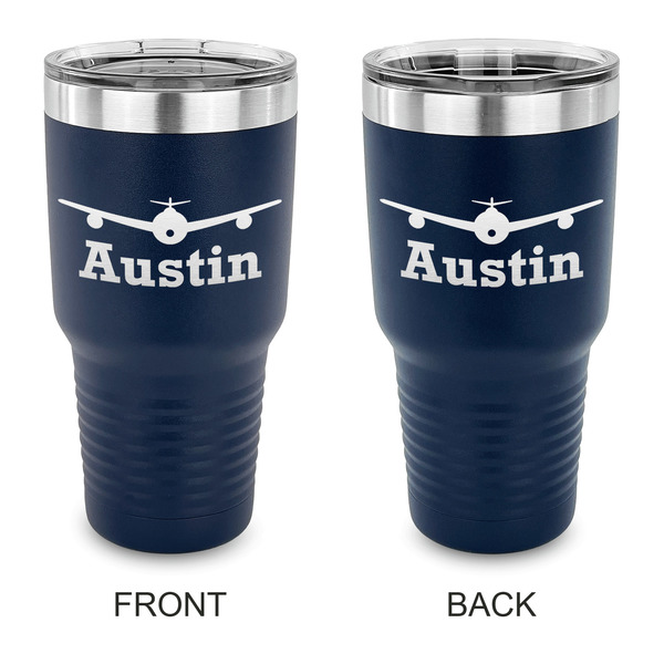 Custom Airplane Theme 30 oz Stainless Steel Tumbler - Navy - Double Sided (Personalized)