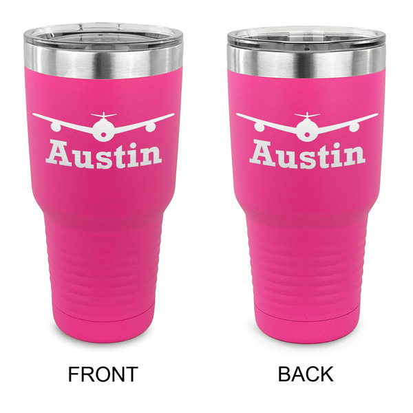 Custom Airplane Theme 30 oz Stainless Steel Tumbler - Pink - Double Sided (Personalized)