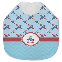 Airplane Theme Jersey Knit Baby Bib w/ Name or Text