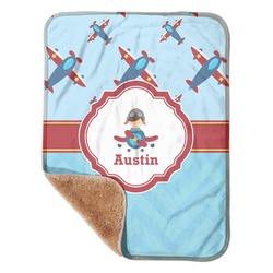 Airplane Theme Sherpa Baby Blanket - 30" x 40" w/ Name or Text