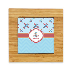Airplane Theme Bamboo Trivet with Ceramic Tile Insert (Personalized)
