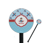 Airplane Theme 5.5" Round Plastic Stir Sticks - Black - Double Sided (Personalized)