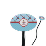 Airplane Theme 7" Oval Plastic Stir Sticks - Black - Double Sided (Personalized)