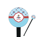 Airplane Theme 7" Round Plastic Stir Sticks - Black - Single Sided (Personalized)