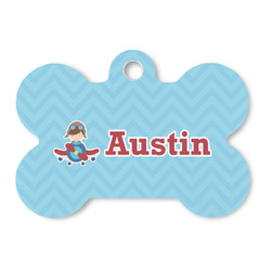 Airplane Theme Bone Shaped Dog ID Tag (Personalized)