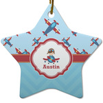 Airplane Theme Star Ceramic Ornament w/ Name or Text