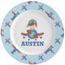 Airplane Theme Ceramic Dinner Plates (Set of 4) (Personalized)