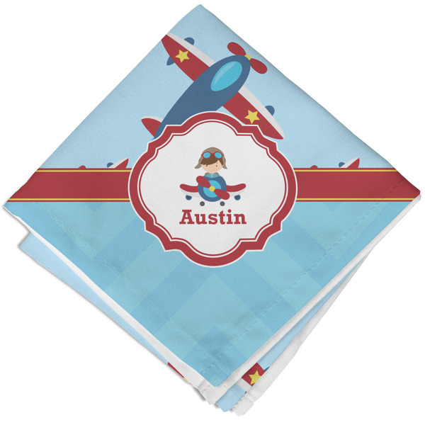 Custom Airplane Theme Cloth Cocktail Napkin - Single w/ Name or Text