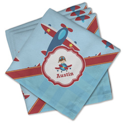 Airplane Theme Cloth Cocktail Napkins - Set of 4 w/ Name or Text