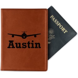 Airplane Theme Passport Holder - Faux Leather - Double Sided (Personalized)
