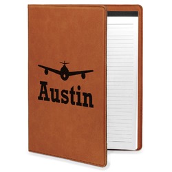 Airplane Theme Leatherette Portfolio with Notepad - Large - Double Sided (Personalized)