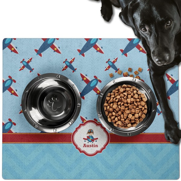 Custom Airplane Theme Dog Food Mat - Large w/ Name or Text