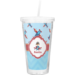 Airplane Theme Double Wall Tumbler with Straw (Personalized)