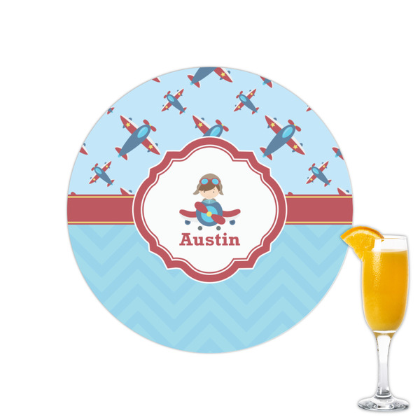 Custom Airplane Theme Printed Drink Topper - 2.15" (Personalized)