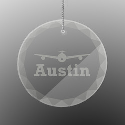 Airplane Theme Engraved Glass Ornament - Round (Personalized)