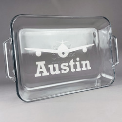 Airplane Theme Glass Baking Dish with Truefit Lid - 13in x 9in (Personalized)