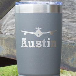 Airplane Theme 20 oz Stainless Steel Tumbler - Grey - Double Sided (Personalized)