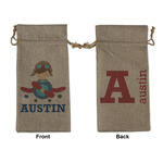 Airplane Theme Large Burlap Gift Bag - Front & Back (Personalized)