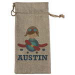 Airplane Theme Large Burlap Gift Bag - Front (Personalized)