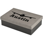 Airplane Theme Large Gift Box w/ Engraved Leather Lid (Personalized)