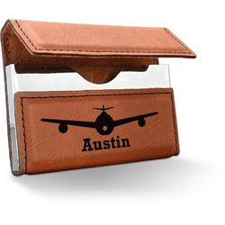 Airplane Theme Leatherette Business Card Holder - Double Sided (Personalized)