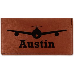 Airplane Theme Leatherette Checkbook Holder - Double Sided (Personalized)