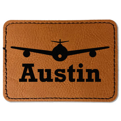 Airplane Theme Faux Leather Iron On Patch - Rectangle (Personalized)