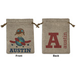 Airplane Theme Medium Burlap Gift Bag - Front & Back (Personalized)