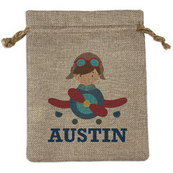 Airplane Theme Medium Burlap Gift Bag - Front (Personalized)