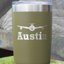 Airplane Theme 20 oz Stainless Steel Tumbler - Olive - Double Sided (Personalized)