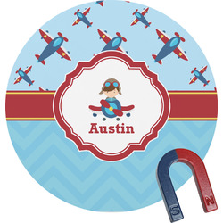 Airplane Theme Round Fridge Magnet (Personalized)