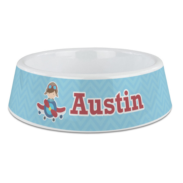 Custom Airplane Theme Plastic Dog Bowl - Large (Personalized)